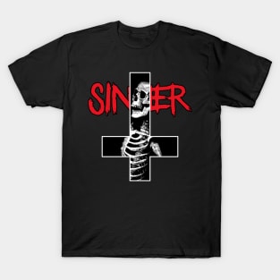 Inverted Cross Of Sinner With Skull And Skeleton T-Shirt